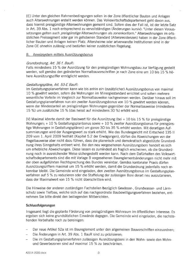 Preisgünstiger Wohnraum in der Gemeinde Freienbach, Vorlage OE 14 Die Erstellung von Alterswohnungen bzw.