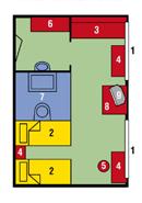 9 m²; entweder 1 unteres und ein darüber liegendes Bett oder 2 obere Betten; Bullauge