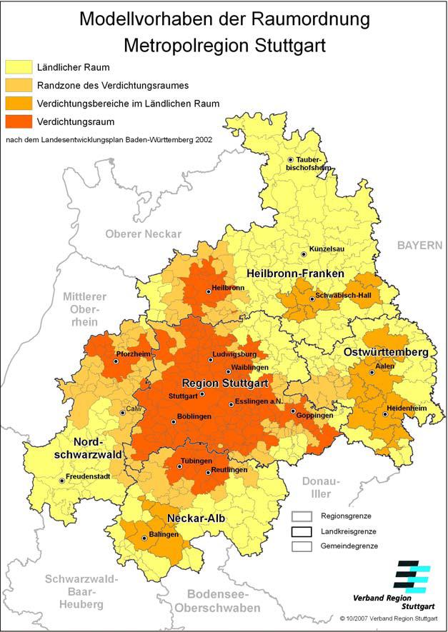 Überregionale Partnerschaft Metropolregion Stuttgart Europäische Metropolregion Stuttgart Rahmenbedingungen: keine übergeordnete, verbindliche Organisation über die gesamte Metropolregion Region