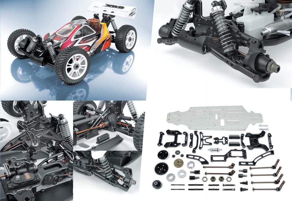 CNC-gefräste Front- und Heckbrücken + vorderes Oberdeck aus Schweizer 7075 T6 Aluminium Neue XRAY Rennkarosserie Die hintere Brücke und alle Achsböcke sind CNC-gefräst aus Schweizer 7075 T6 Aluminium.