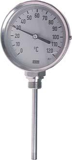 Thermometer Bimetallthermometer senkrecht ohne Schutzrohr, 18 mm Bund Klasse 1,0 Werkstoffe: Gehäuse: 1.4301, Tauchschaft: 1.