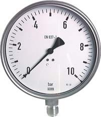 Manometer - senkrecht Sicherheitsmanometer senkrecht Ø 100 mm* Klasse 1,0 Verwendung: Manometer für besondere Sicherheit nach S 3 EN 837-1 (DIN 100) mit ausblasbarer Rückwand und bruchsicherer