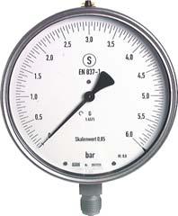 Feinmess-Manometer Gehäuse Anschluss MS Feinmessmanometer senkrecht Ø 10 mm* Chromnickelstahl/Messing Klasse 0, teilung bereich MSF -120010 MB 10 für Vakuum -1200/0 mbar MSF -110 0,005 für Vakuum