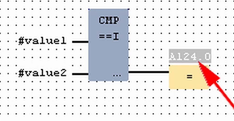 WinPLC7 VIPA System 300S + Beispiel zur Projektierung > Projektierung 2. Öffnen Sie im Katalog die Kategorie "Bitverknüpfung" und wählen Sie die Verknüpfung "--[=]".
