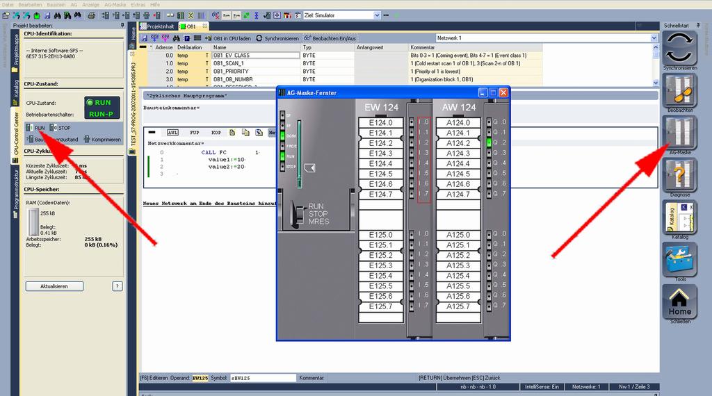 VIPA System 300S+ WinPLC7 Beispiel zur Projektierung > SPS-Programm in CPU übertragen und ausführen 5.
