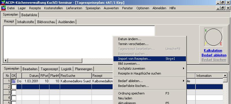 Rezeptimport In den anderen Unterlagen habe ich den Import von Rezepten aus der Basisrezeptur beschrieben. Ein Vorgang, der natürlich auch in der Kuchl möglich ist.