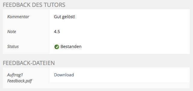 Wenn eine Übungseinheit ausgeklappt wird, ist unter «Feedback des Tutors» der abgegebene Kommentar, die