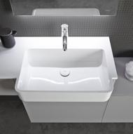 TAPAS / TOPS FICHA TÉCNICA DATA SHEET EXIO --Tapa con lavabo integrado en Mineralmarmo. Espesor 15 mm. Con agujero para desagüe. Agujeros para grifería requeridos incluidos.