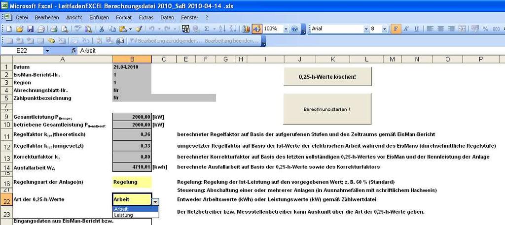 3.2. - Art der 0,25-h-Werte: Arbeit = in kwh in einem Zeitintervall