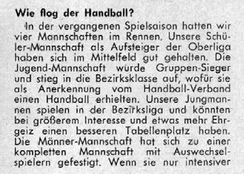 Der VfL Tegel vor... 52 Jahren Im Jahr 1958 stellte die Handballabteilung des VfL Tegel ganze vier Mannschaften (NB 1/1958, S. 7).