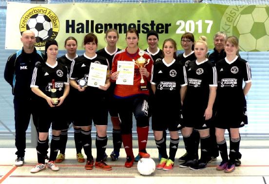 Hallenmeisterschaft - Frauen Hallenmeister Frauen 2016/2017 - TSV Falkenau Nach dem dritten Rang im Vorjahr holten sich die Fußball-Damen vom TSV Falkenau in diesem Jahr ungeschlagen den Hallentitel.