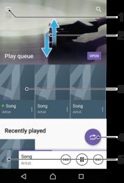 15 Zufallswiedergabe in der aktuellen Playlist aktivieren Musik-Startbildschirm 1 Oben links auf tippen, um das Menü der Musik-Anwendung zu öffnen 2 Durch Blättern nach oben oder unten Inhalte