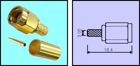 SMA Crimp-Kabelstift, gerade Crimp-Kabelstift, 50 Ω, für RG 58 C/U.
