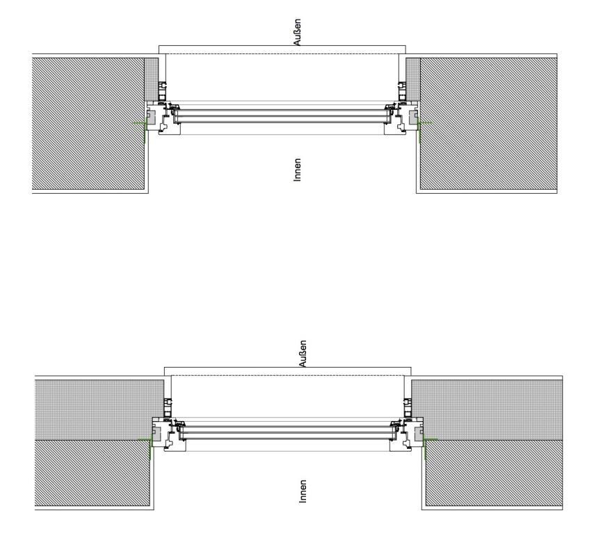 Horizontalschnitt Fenster 6. Beschreibung der luftdichten Hülle, Ergebnis des Drucktests 6.