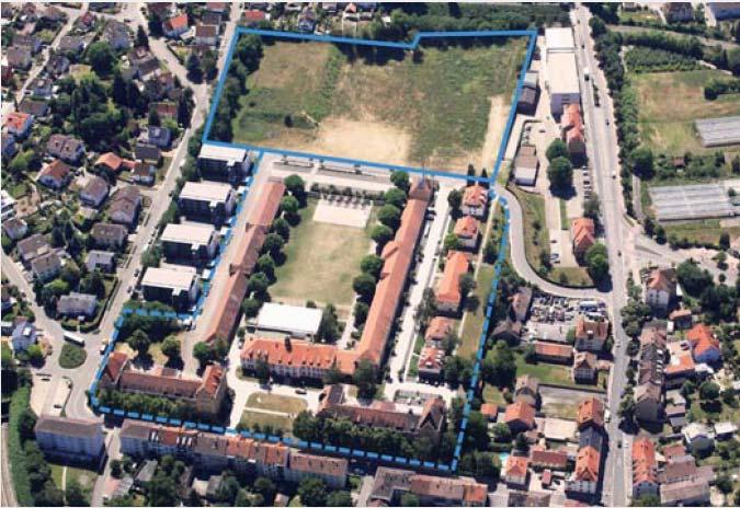 Campusareal Die im südwestlichen Bereich gelegene Freifläche (blaues Band) hat eine Gesamtgröße von ca. 2 ha und kann für Dienstleistung und Wohnen genutzt werden.