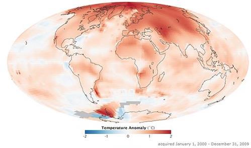3: Temperaturänderungen 1975-2008 Quelle: Wikimedia Die Nordhalbkugel ist dabei mehr