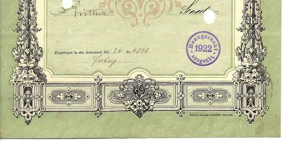 dekorativ; Doppelblatt; EF-VF. (1867) Schätzpreis: 40 / Ausruf: 15 DRUCK und PAPIER LOS NR. 478 FREIBERGER PAPIERFABRIK ZU WEISSEN- BORN Aktie über Mark 1.000; # 4568; Weissenborn, den 6.
