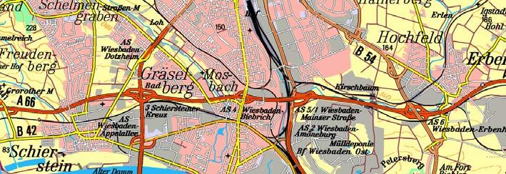 verkehrsbezogene Messstation an der Ringkirche (Wi- Ringkirche) Messstation des städtischen Hintergrunds Am Ho- hen Stein (Wi-Süd) Kartengrundlage: Hess.