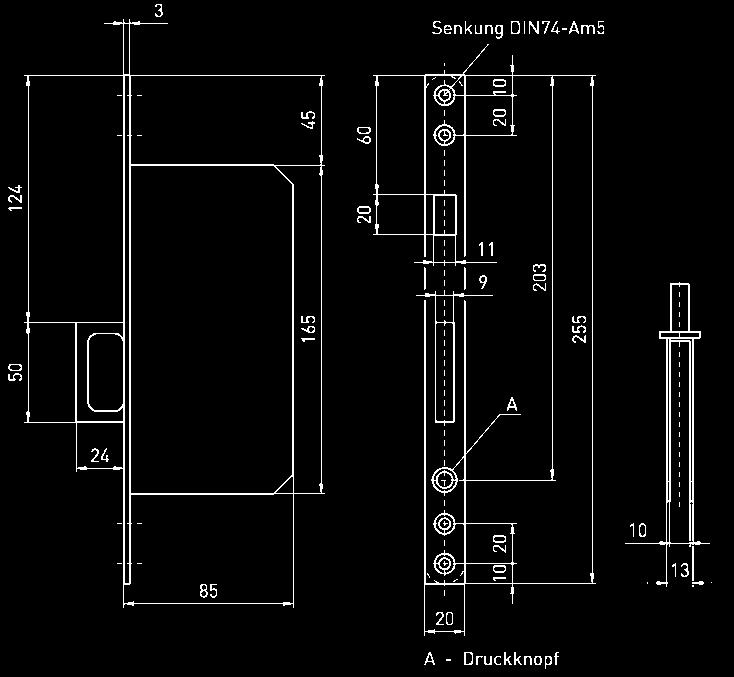 Stahlblech Locks for sliding doors, case zinc-plated,