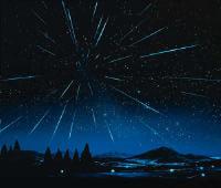 Meteore, Sternschnuppen über Landschaft