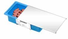 PharmaBoxen klein auf Schranktablaren Etikette, Minikarte Minikarten, Rolle weiss/gelb