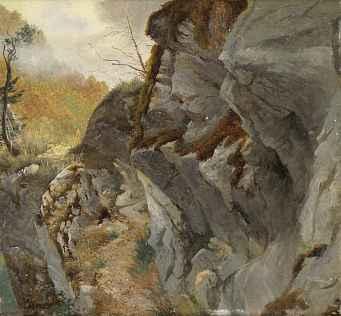 1282 ALEXANDRE CALAME Vevey 1810-1864 Menton Sentier sur une falaise Entstanden um 1850. Ölauf Papier, auf Karton aufgezogen, 25 x27,4 cm CHF 3800/4 200. EUR 2550/2 800.