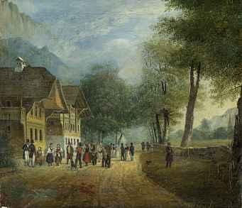 Provenienz: Sammlung Edwin Lüscher, Seengen 1282 1283* SCHWEIZER SCHULE 1. HÄLFTE 19. JH. Höheweg der Aarmühle nach Interlaken Rückseitig auf der Lwd. datiert pinxit 1830.