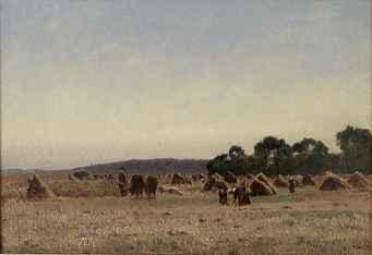 1291* KARL GIRARDET Le Locle 1813-1871 Paris Bäuerinnen beim Auflesen von Ähren vor Getreidegarben Unten