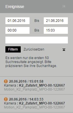 4.4 Ereignisjournal Klicken Sie auf den grauen Pfeil neben der Kameraleiste, um das Ereignisjournal auszuklappen (siehe Kapitel 4.). In dieser Ansicht können Sie die Ereignisliste durchblättern.