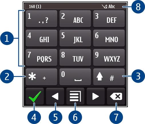 26 Grundfunktionen Zwischen Hoch- und Querformat wechseln > Alphanumer. Tastatur oder Buchstabentastatur. Hinzufügen eines Akzents zu einem Zeichen Wählen und halten Sie die Nummer.