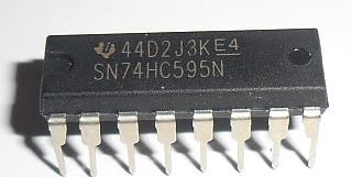 Anzahl Beschreibung Foto IC SN74HC595N (8-Bit Schieberegister), z.b. für Ansteuerung der 7-Segment Anzeigen oder des 8x8 Matrix-Displays verwendbar.
