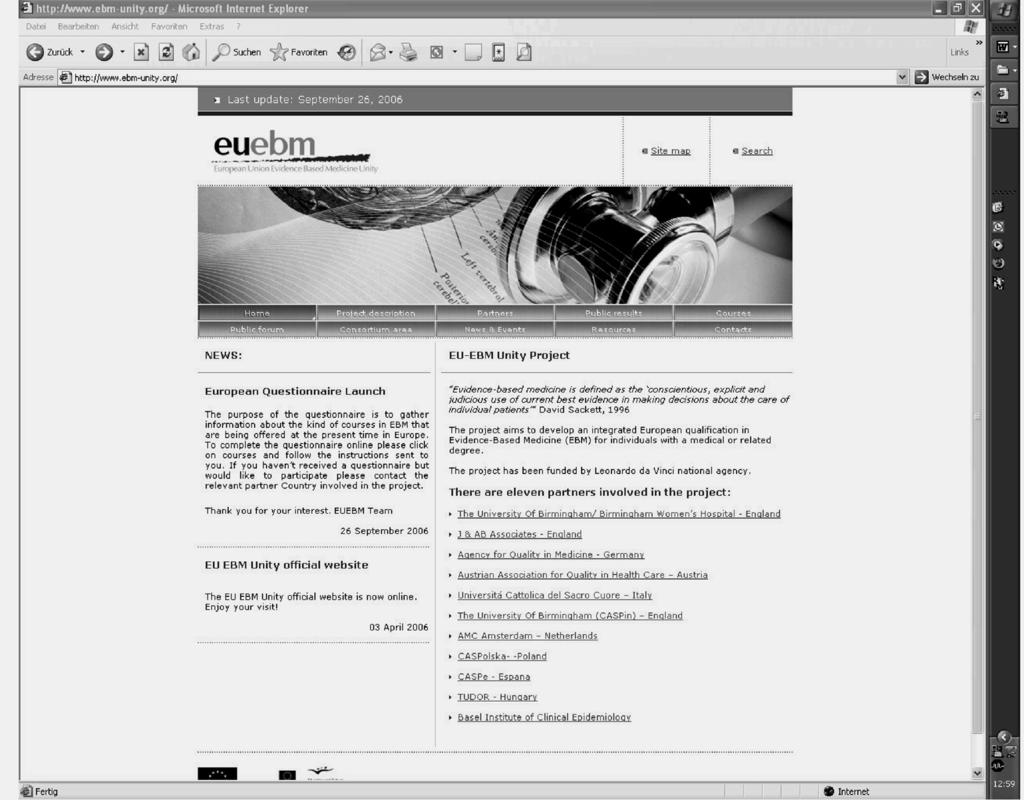 Abbildung 4: Screenshot der Website des Leonardo-Projektes MedIEQ Qualitätsbewertung medizinischer Informationen Seit dem Januar 2006 ist das ÄZQ für einen Zeitraum von drei Jahren an einem von der