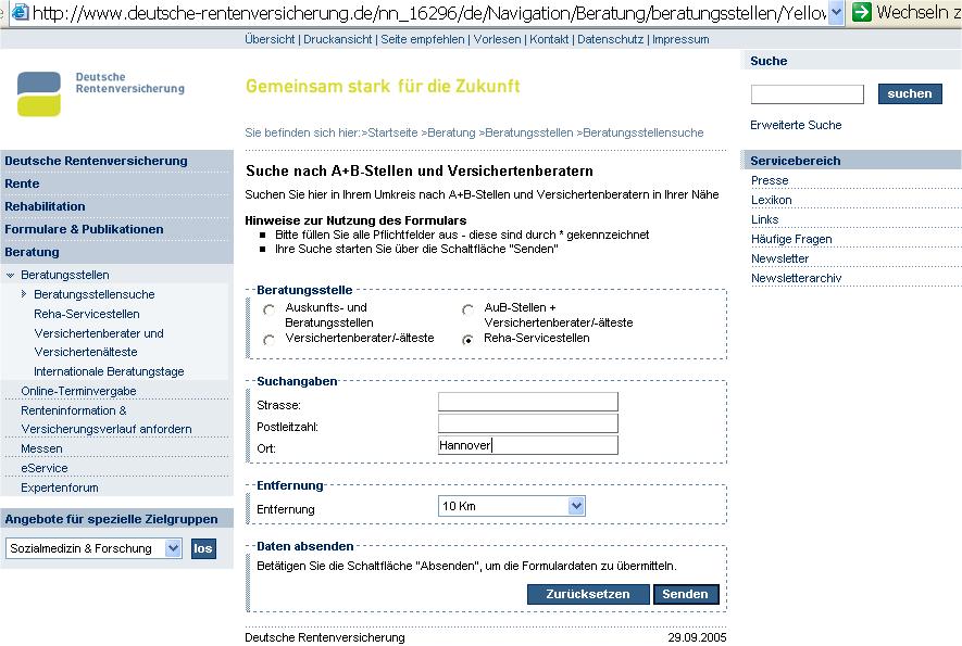 Servicestellen- Adressen im Internet der www.