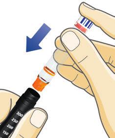 3 Nehmen Sie eine neue Insulinpatrone. Halten Sie die schwarze Patronenhalterung und setzen Sie die Patrone mit dem Gewindeende zuerst ein, wie in der Abbildung zu sehen.