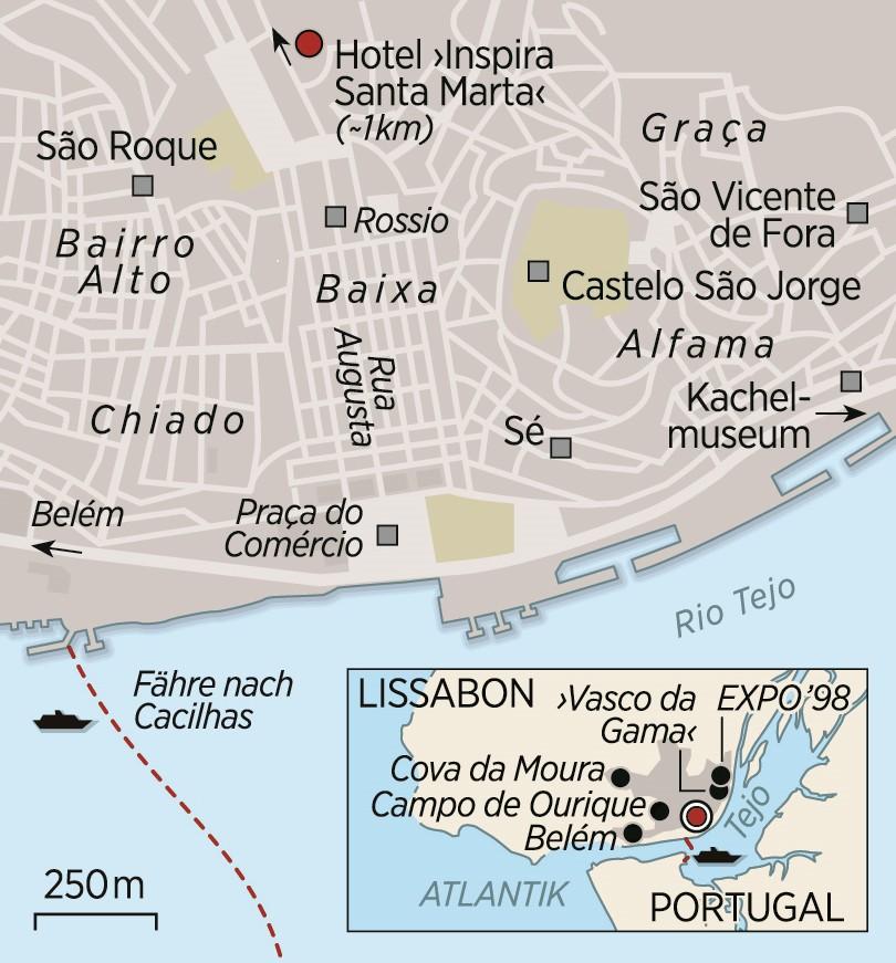 Karte zur Reise Die weltberühmte Altstadt Lissabons erkunden Plätze mit