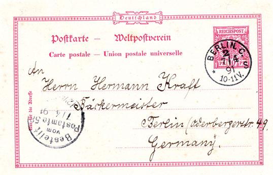 KAMERUN 85 11652+ Hofpostamts-Inhaltskarte: "Kamerun 28/2 91", hs. auf tadelloser Postkarte Krone/Adler 10 Pfg. nach Berlin.