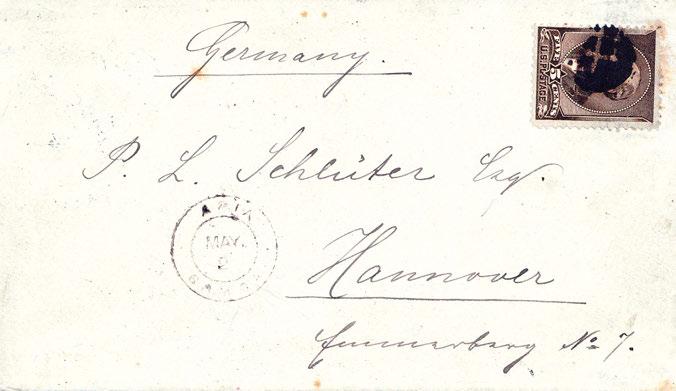 SAMOA 103 SAMOA 11688+ 1885, APIA SAMOA MAY 2, violetter K2 als Aufgabestempel auf schönem weißem Brief nach Hannover, frankiert mit USA 5 C., rs.
