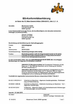 Technische Unterlagen für Maschinen nach MRL 2006/42/EG Anhang VII