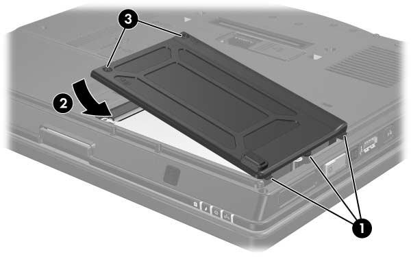Festplatte 4. Richten Sie die Laschen 1 an der Festplattenabdeckung mit den Öffnungen am Computer aus. 5.