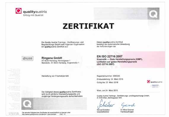 ISO Zertifizierung - Quality Austria Gute Herstellungspraxis In dieser Norm werden die wesentlichen Bereiche von Personal, Ausrüstung, Herstellung bis Reklamationen erfasst und gezielt hinterfragt.