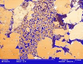 92 %, Nebenbestandteile: Feldspat (ca. 4%), Kaolinit und Illit (ca. 2 %), Dolomit (ca. 1%); Pyrit Porosität (Kern): 21% Permeabilität (Kern): 0,320 x 10-12 m 2 2.