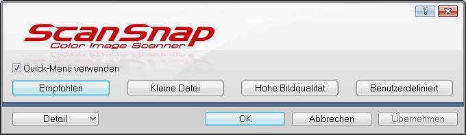 ScanSnap Manager konfigurieren (für Windows Benutzer) 2. Klicken Sie auf die [Detail] Schaltfläche zur Anzeige der Detailansicht.