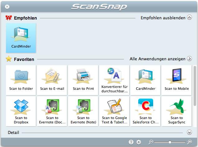 ScanSnap Manager konfigurieren (für Mac OS Benutzer) Empfohlene Anwendungen ScanSnap Manager zeigt Ihnen für die jeweilige Dokumentengröße empfohlene Anwendungen an.