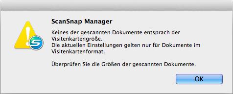 ScanSnap Manager konfigurieren (für Mac OS Benutzer) ACHTUNG Für CardMinder Ist CardMinder aktiv, wird das Scannen mit den aktuellen Einstellungen ausgeführt.