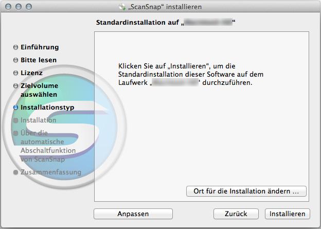 Installation unter Mac OS 9. Klicken Sie auf die [Installieren] Schaltfläche. Die zu installierende Software kann durch Klicken auf die [Benutzerdefiniert] Schaltfläche bestimmt werden.