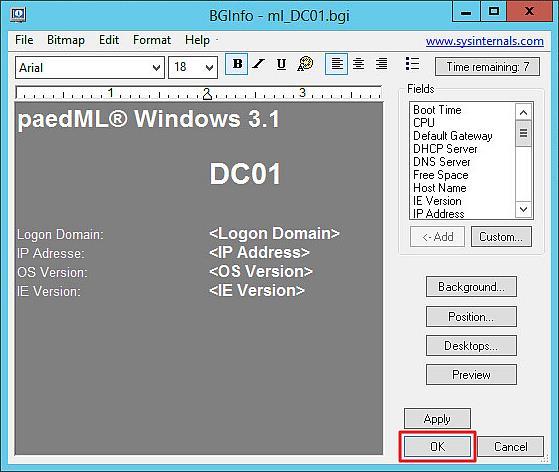 Abb. 61: BGInfo für DC01 bestätigen 4. Bestätigen Sie das sich öffnende Fenster mit OK. 5.