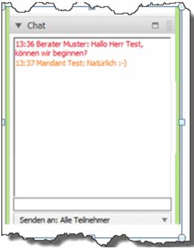 Chat Im Textfeld werden alle Nachrichten inklusive Zeitstempel und Absender angezeigt.
