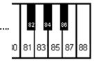 Lautstärkeregelung für einzelne Tasten (tiefe Töne, Tasten 1-44) Die Lautstärke einzelner Tasten kann eingestellt werden, um eine gleichmäßige Lautstärke der verschiedenen Töne zu erhalten.