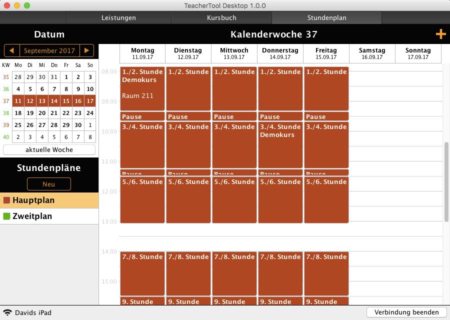 In der Datumsauswahl links oben können Sie eine zu bearbeitende Kalenderwoche auswählen oder mit der Taste