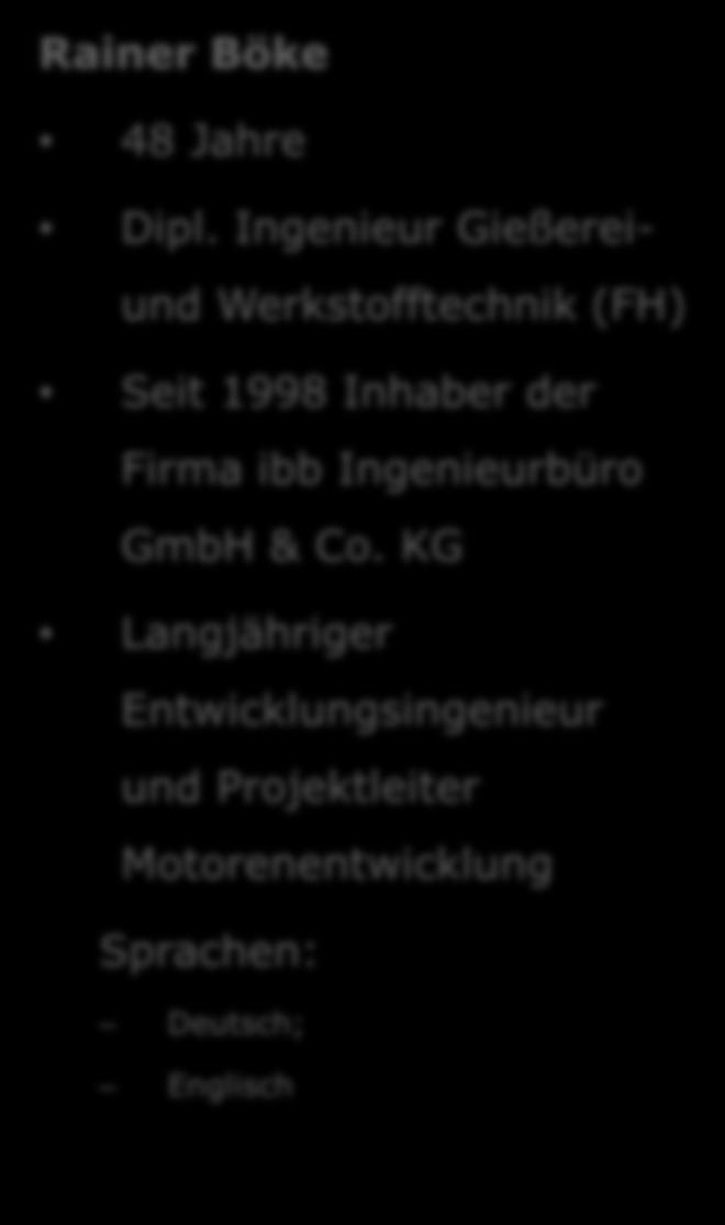 Ingenieur Gießereiund Werkstofftechnik (FH) Seit 1998 Inhaber der Firma ibb
